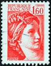 FRANCE - CIRCA 1981: A stamp printed in France shows Sabine from the the kidnapping of the Sabines painting by Jacques-Louis David