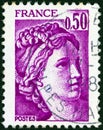 FRANCE - CIRCA 1977: A stamp printed in France shows Sabine from the `the kidnapping of the Sabines` painting