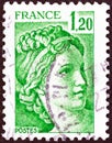 FRANCE - CIRCA 1977: A stamp printed in France shows Sabine painting by Jacques-Louis David. Royalty Free Stock Photo