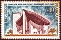 FRANCE - CIRCA 1964: A stamp printed in France shows Notre-Dame Chapel, Haut-Ronchamp Haute-Saone, circa 1964. Royalty Free Stock Photo