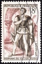 FRANCE - CIRCA 1953: A stamp printed in France shows Hernani, Hernani ou l`Honneur Castillan Victor Hugo, circa 1953.
