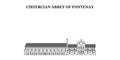 France, Cistercian Abbey Of Fontenay Landmark city skyline isolated vector illustration, icons