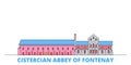 France, Cistercian Abbey Of Fontenay Landmark line cityscape, flat vector. Travel city landmark, oultine illustration