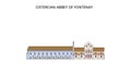 France, Cistercian Abbey Of Fontenay Landmark tourism landmarks, vector city travel illustration