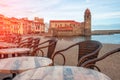 France, Collioure. Coastal cafes with a beautiful view of the se