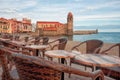 France, Collioure. Coastal cafes with a beautiful view of the se