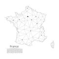 France communication network map. Vector low poly image of a global map