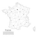 France communication network map. Vector low poly image of a global map with lights in the form of cities