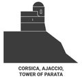 France, Corsica, Ajaccio, Tower Of Parata travel landmark vector illustration