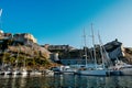 France. Corsica. Bonifacio. Sailboats in a Marina front of the ramparts