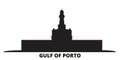 France, Corsica, Gulf Of Porto city skyline isolated vector illustration. France, Corsica, Gulf Of Porto travel black