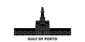 France, Corsica, Gulf Of Porto flat travel skyline set. France, Corsica, Gulf Of Porto black city vector illustration