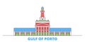 France, Corsica, Gulf Of Porto line cityscape, flat vector. Travel city landmark, oultine illustration, line world icons