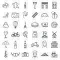 France country icons set, outline style