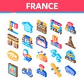 France Country Travel Isometric Icons Set Vector Royalty Free Stock Photo