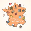 France Design Template Line Icon Welcome Concept and Map. Vector