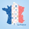 France Design Template Line Icon Welcome Concept and Map. Vector