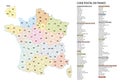 France 2 digit postcodes postal codes vector map