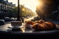 france drink bar food paris cup croissant table breakfast french. Generative AI.