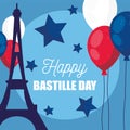 France eiffel tower with balloons of happy bastille day vector design Royalty Free Stock Photo