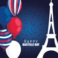 France eiffel tower with balloons of happy bastille day vector design Royalty Free Stock Photo