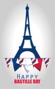 France eiffel tower with banner pennant of happy bastille day vector design Royalty Free Stock Photo