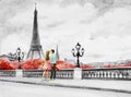 France, eiffel tower and couple young boys, woman Royalty Free Stock Photo