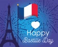 France eiffel tower and flag of happy bastille day vector design Royalty Free Stock Photo