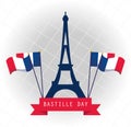 France eiffel tower with flags of happy bastille day vector design Royalty Free Stock Photo