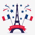 France eiffel tower and flags of happy bastille day vector design Royalty Free Stock Photo