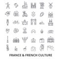 France, eiffel tower, french, france flag, Europe, Paris, parisian, triumphal line icons. Editable strokes. Flat design