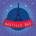 France eiffel tower with ribbon of happy bastille day vector design Royalty Free Stock Photo