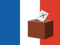 France election concept. Voting at the ballot box with a big French flag