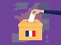 France election vote concept illustration with people voter hand gives votes insert to boxes election with long shadow