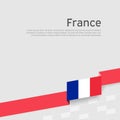 France flag background. Ribbon color flag of france on a white background. National poster. Vector tricolor flat design. State