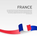 France flag background. Wavy ribbon color flag of france on a white background. National poster. Vector tricolor french design