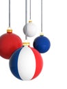 France flag ball and Christmas baubles hanging isolated on white background
