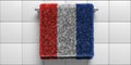 France flag bath towel hanging on white wall background. Sanitary, hygiene, concept. 3d illustration