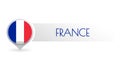 France flag. Circle flag button in the map marker shape. French country icon, badge or banner. Vector illustration.