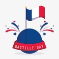 France flag and fireworks with ribbon of happy bastille day vector design Royalty Free Stock Photo