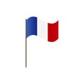 France flag on the flagpole. Official colors and proportion correctly. Waving of France flag on flagpole, vector illustration isol Royalty Free Stock Photo