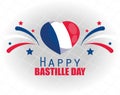 France flag heart with fireworks of happy bastille day vector design Royalty Free Stock Photo