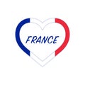 France flag in heart. I love my country. sign. Stock vector illustration isolated on white background Royalty Free Stock Photo