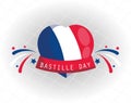 France flag heart with ribbon of happy bastille day vector design Royalty Free Stock Photo