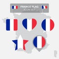 France flag icons set in the shape of square, heart, circle, stars and pointer, map marker. Mosaic map of france. French tricolor Royalty Free Stock Photo