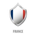 France flag on metal shiny shield illustration. Royalty Free Stock Photo