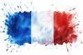 France flag with paint splashes watercolor