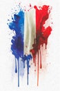 France flag painted with colorful paint splashes on white paper background. Royalty Free Stock Photo