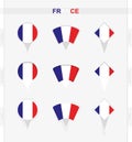 France flag, set of location pin icons of France flag Royalty Free Stock Photo