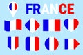 France flag vector set. Collection of French national flags. Flat isolated icons. Illustration with text French in traditional col Royalty Free Stock Photo